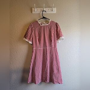 Red Gingham Mini Dress With Floral Detailing